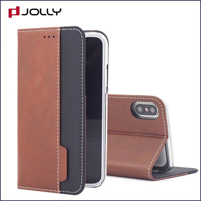 Jolly slim leather wholesale phone cases with slot kickstand for sale