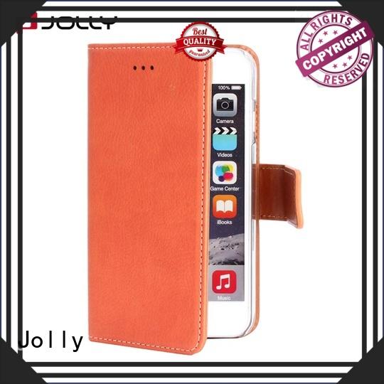 Jolly top leather cell phone wallet case with rfid blocking features for mobile phone