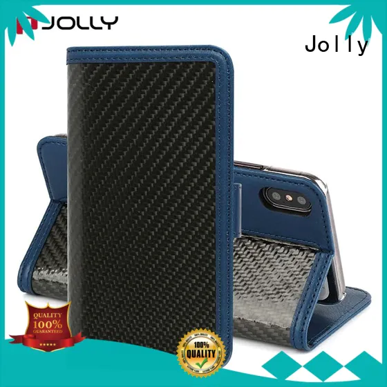Jolly real carbon fiber zipper phone wallet with slot for apple