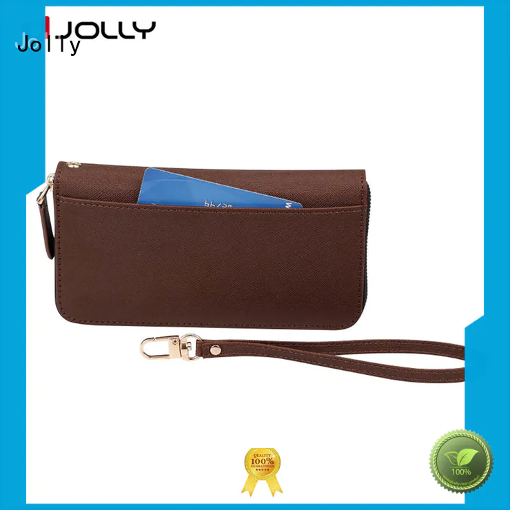 Jolly leather card holder organizer cell phone wallet wristlet supply for mobile phone
