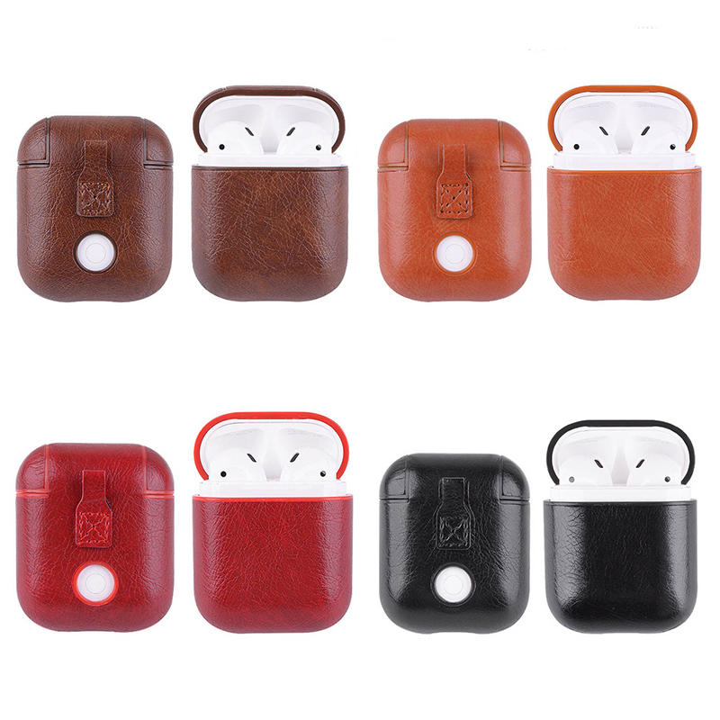 Anti-Lost Carabiner PU Leather Earphone Protective Case Cover For Apple Airpods DJS1111
