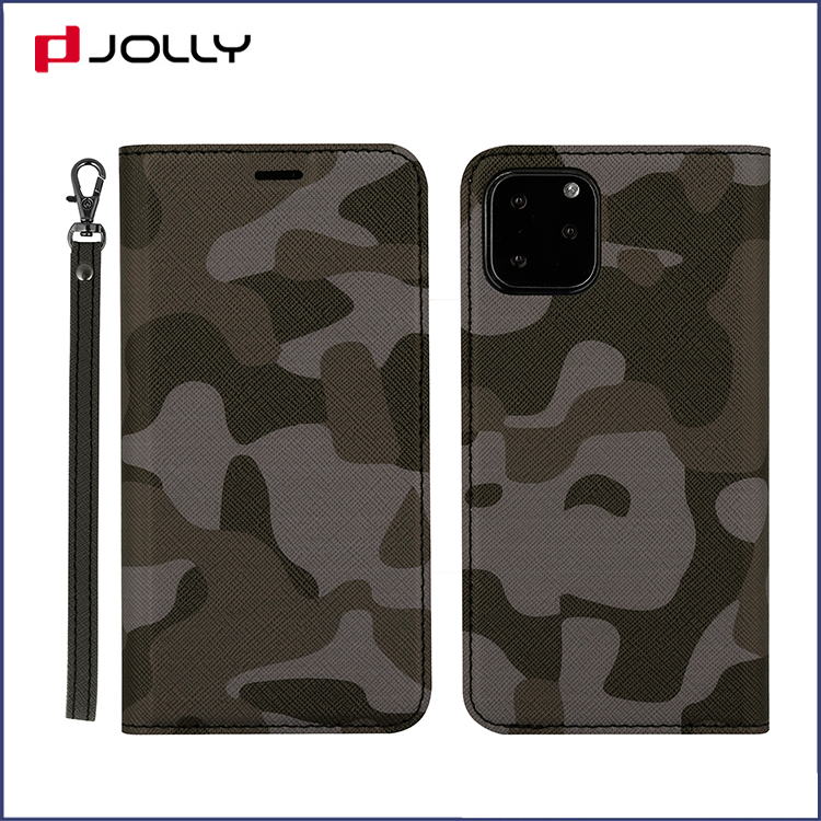 Apple iPhone 11 Pro Flip Leather Phone Case, Camo Saffiano Leather Wallet Case con correa para la muñeca DJS1646